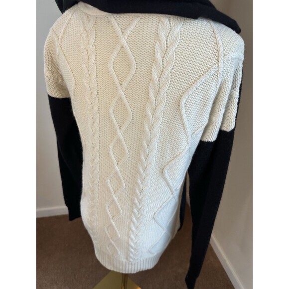 Autumn Cashmere 100% Pure Cashmere Hoodie Sweater Black & Ivory Sz S - Picture 2 of 11
